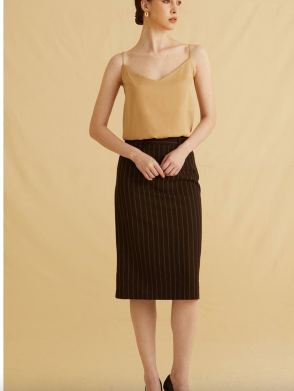 New Tache d'Encre Paris Big Girl / Women's Brown Striped A-Line Midi Skirt